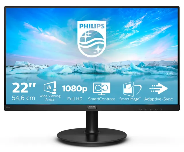 PHILIPS 221V8A/00 Écran LED - 22" - 1920 x 1080 Full HD @ 75 Hz - VA - 200 cd/m² - 4000:1 - 4 ms - HDMI, VGA - haut-parleurs